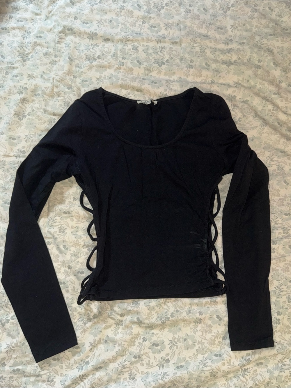 Charlotte Russe Black Long Sleeve Side Lace-Up Top